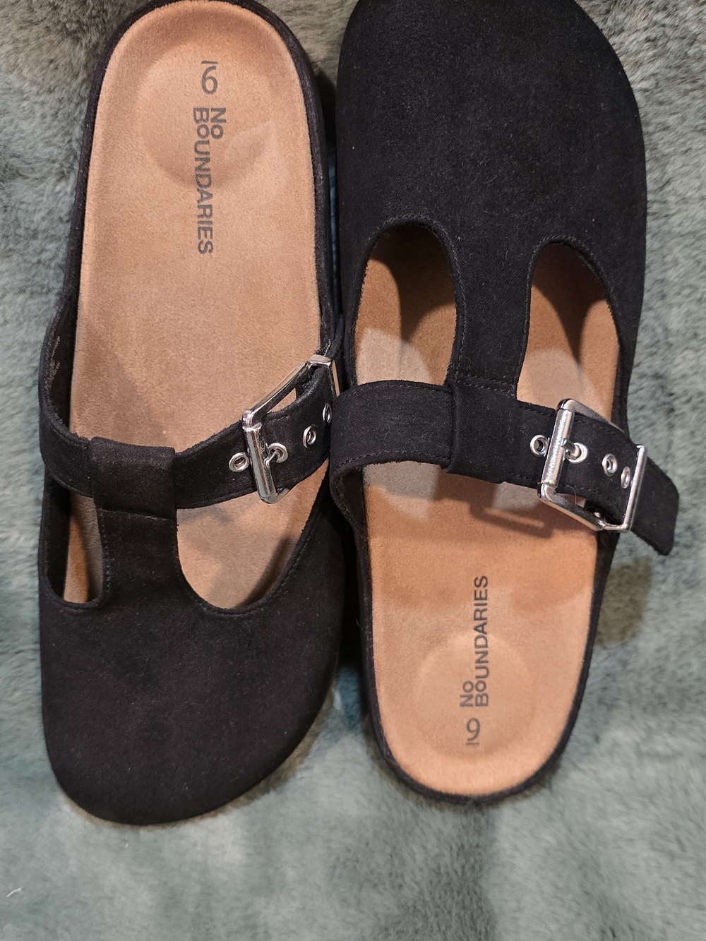 No Boundaries Black Suede Buckle Clog Mules - Picture 3 of 5